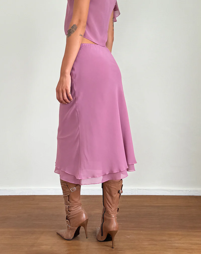 Suharni Midi Skirt in Chiffon Mauve - Awmao