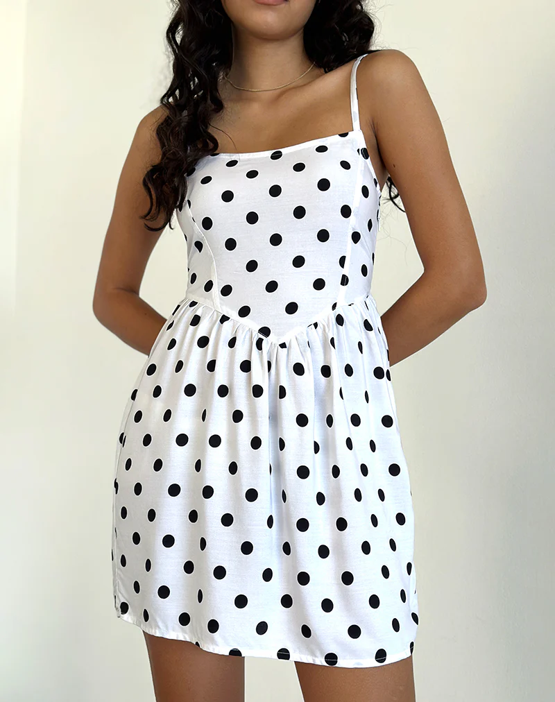 Ramana Mini Dress in 80s Polka White - Awmao