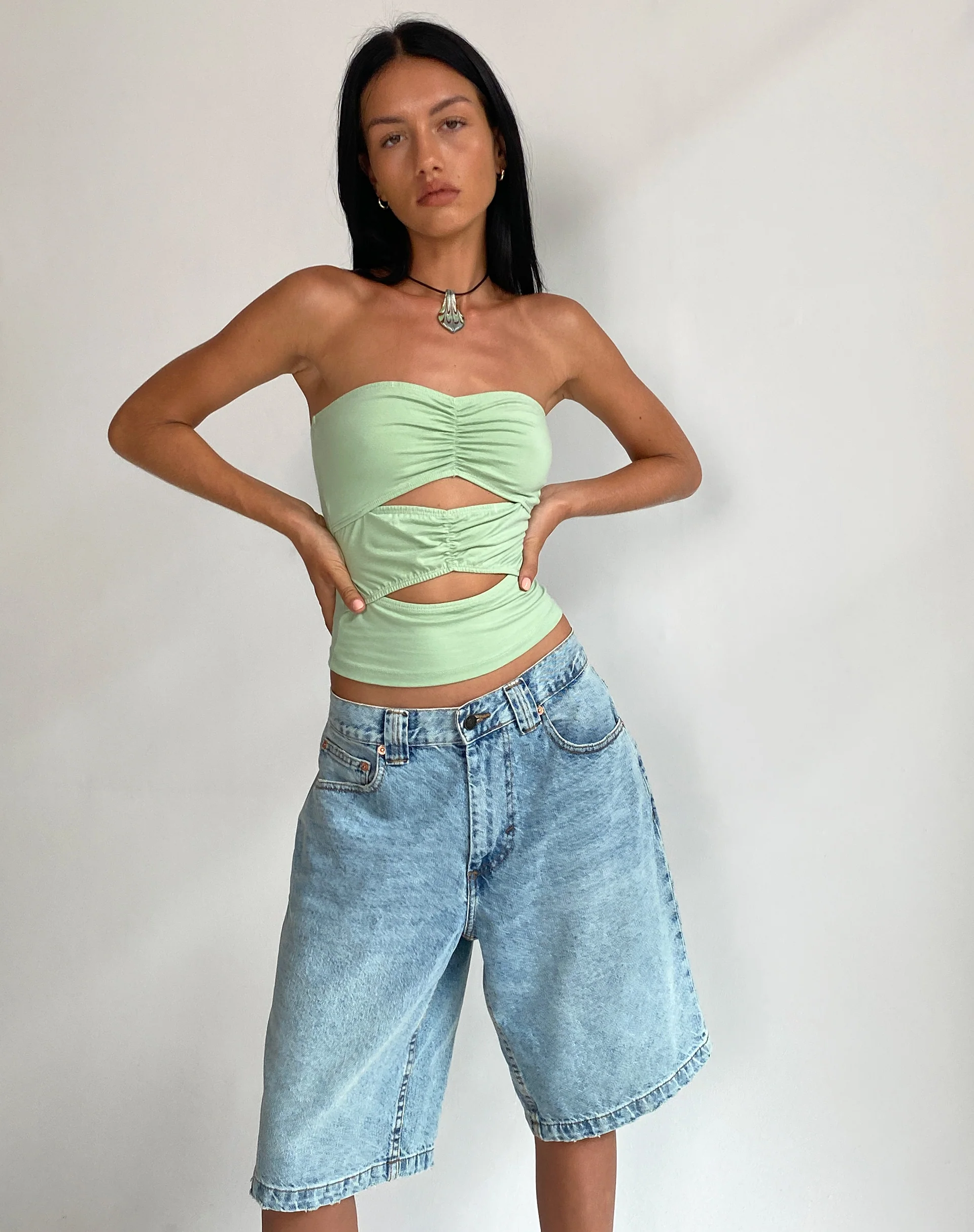 Dayu Bandeau Crop Top in Silver Sage - Awmao