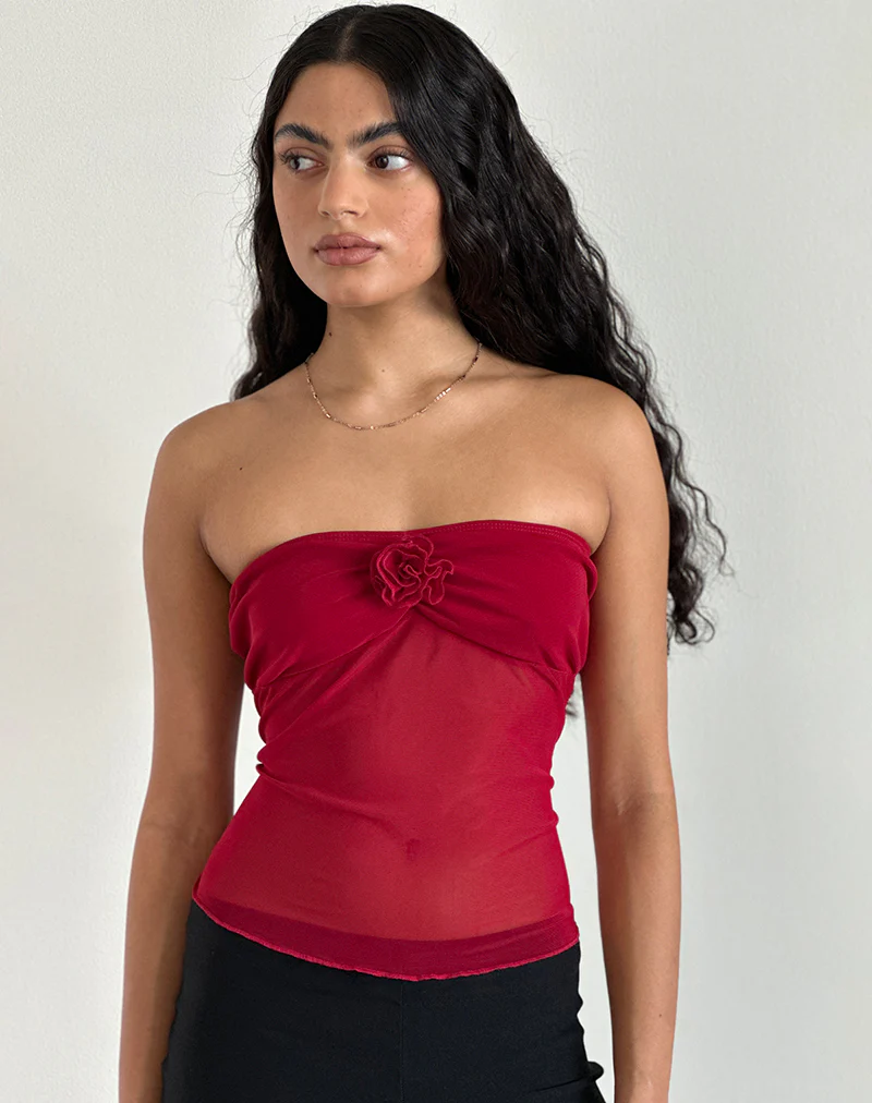 Sunniva Bandeau Top in Cherry Mesh - Awmao