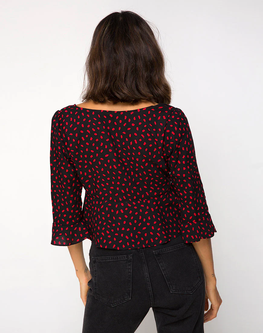 Vinequa Top in Mini Diana Dot Black and Red - Awmao