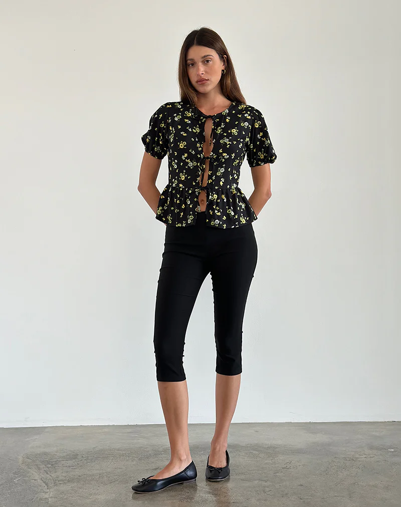 Ajasi Blouse in Lemon and Lime Black - Awmao