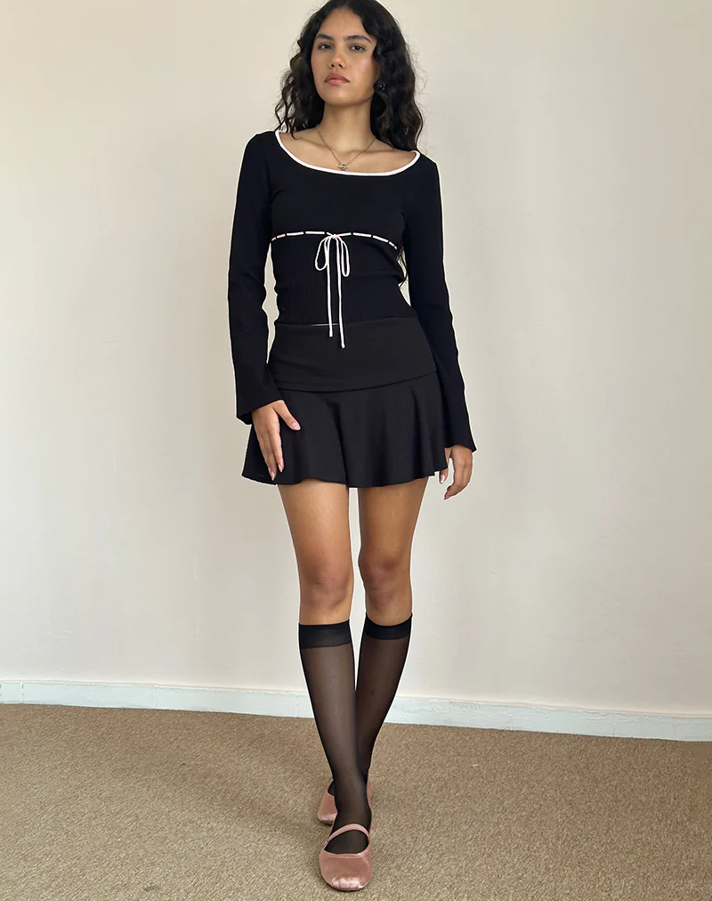 Juhye Knitted Top in Black with Pink Binding - Awmao