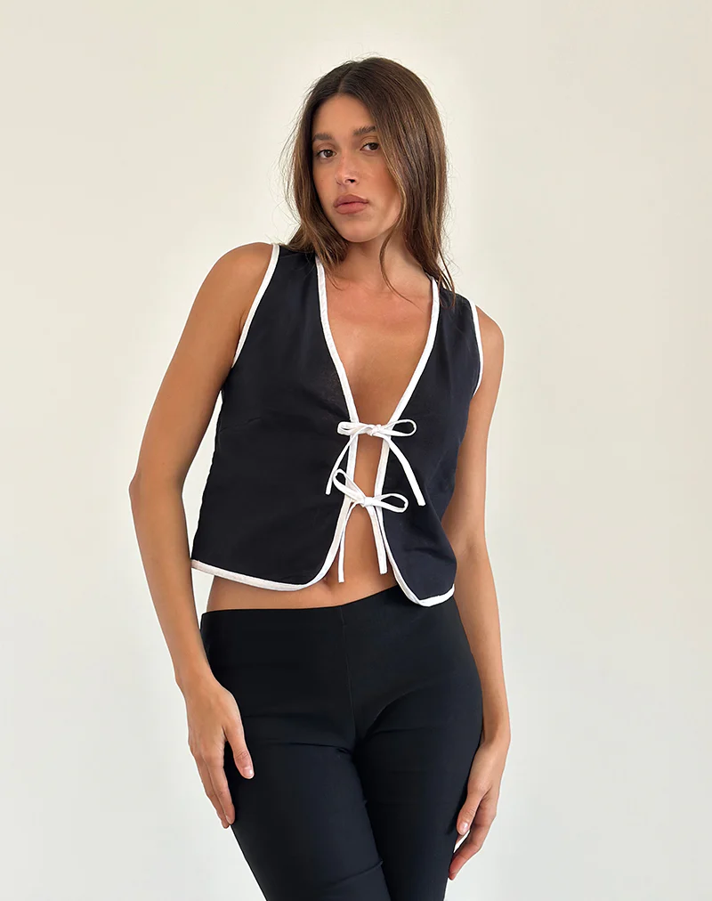 Kayna Top in Black with White Binding - Awmao