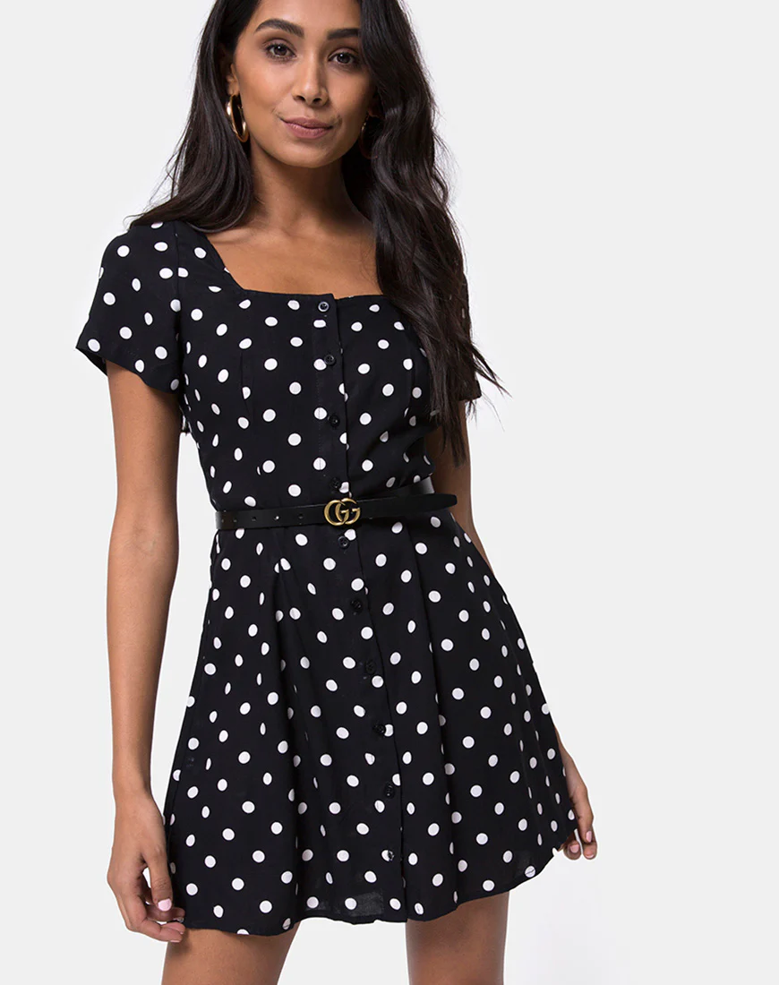 Zavacca Tea Dress in Medium Polka Black and White - Awmao