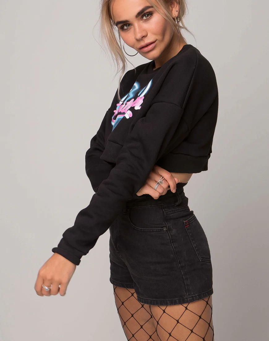 Liona Sweatshirt in Black Heart Breaker - Awmao