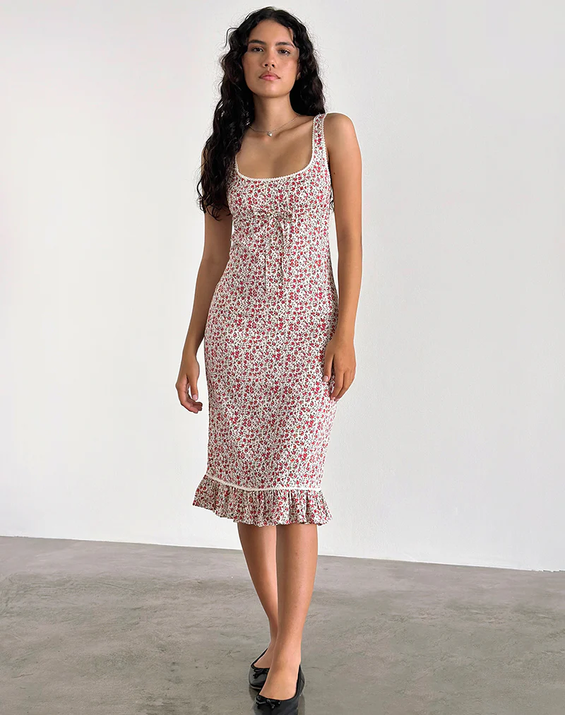 Bila Midi Dress in Pretty Ditsy - Awmao