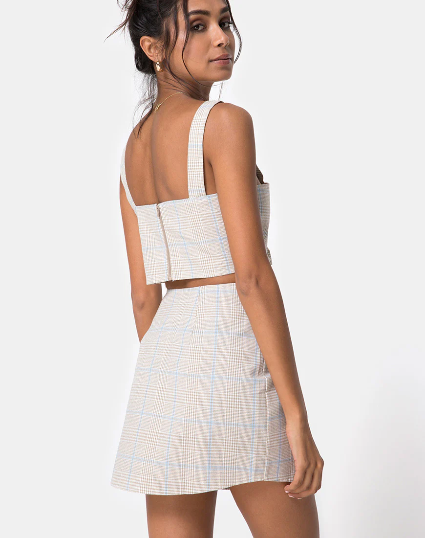Wrap Over Skirt in Tonal Plaid Almond - Awmao