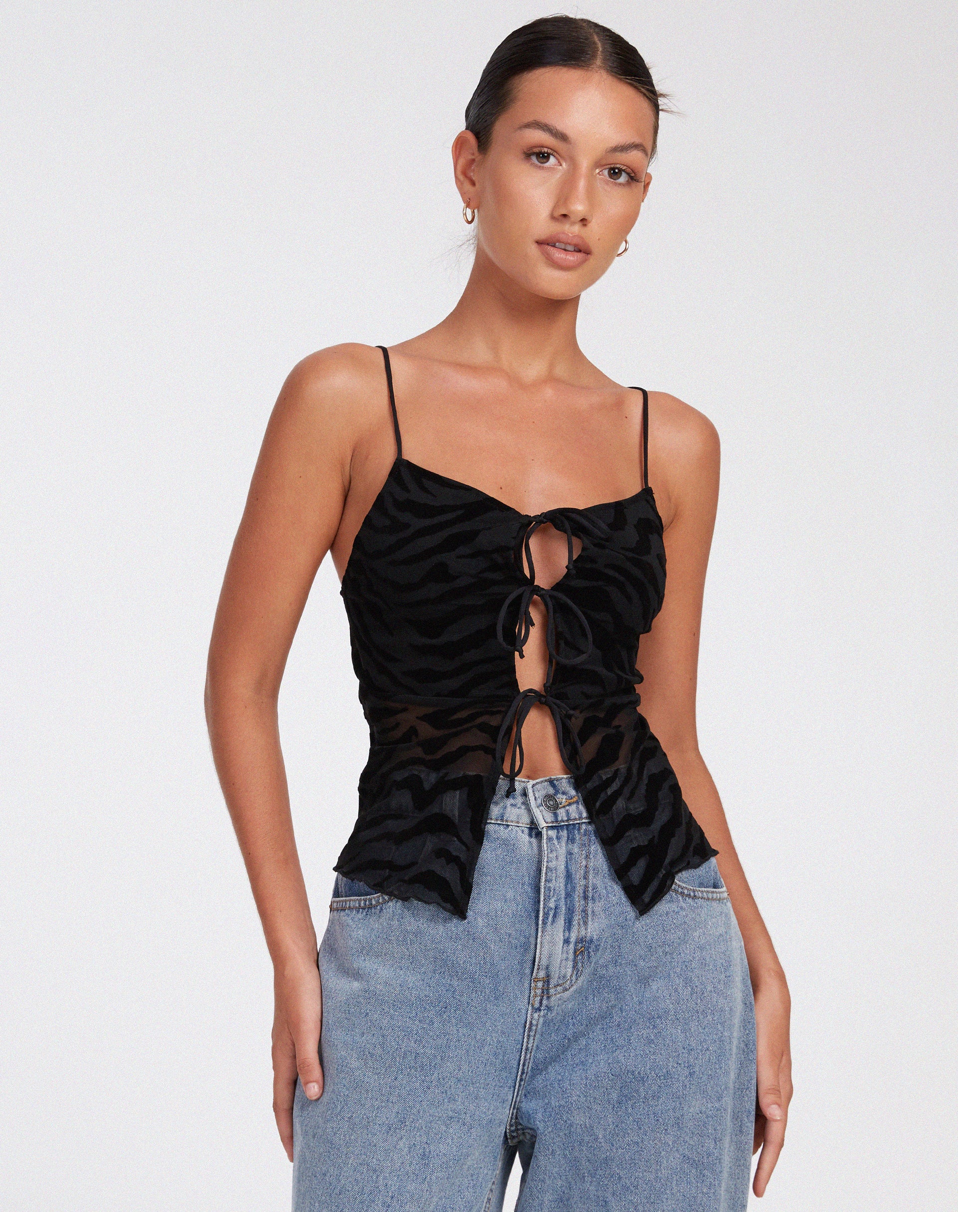 Rayu Top in Zebra Flock Black - Awmao