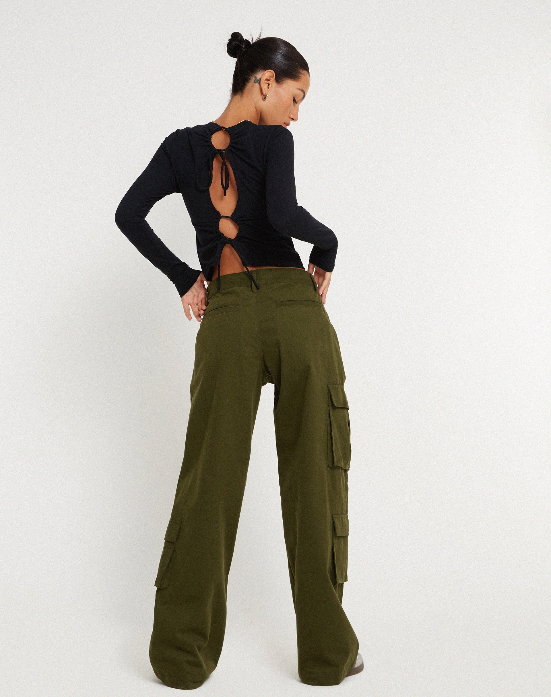 Shan Wide Leg Trouser in Dark Olive - Awmao