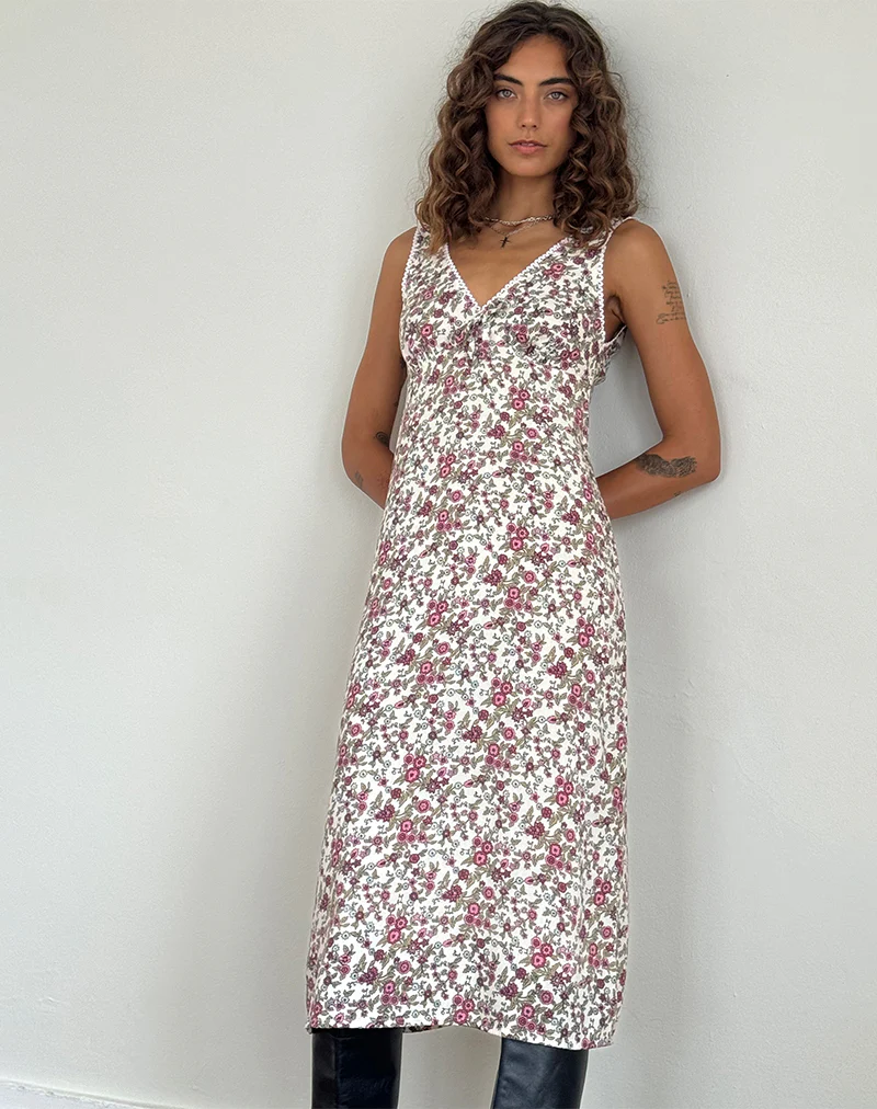 Lavisha Midi Dress in Vintage Bloom Ivory - Awmao