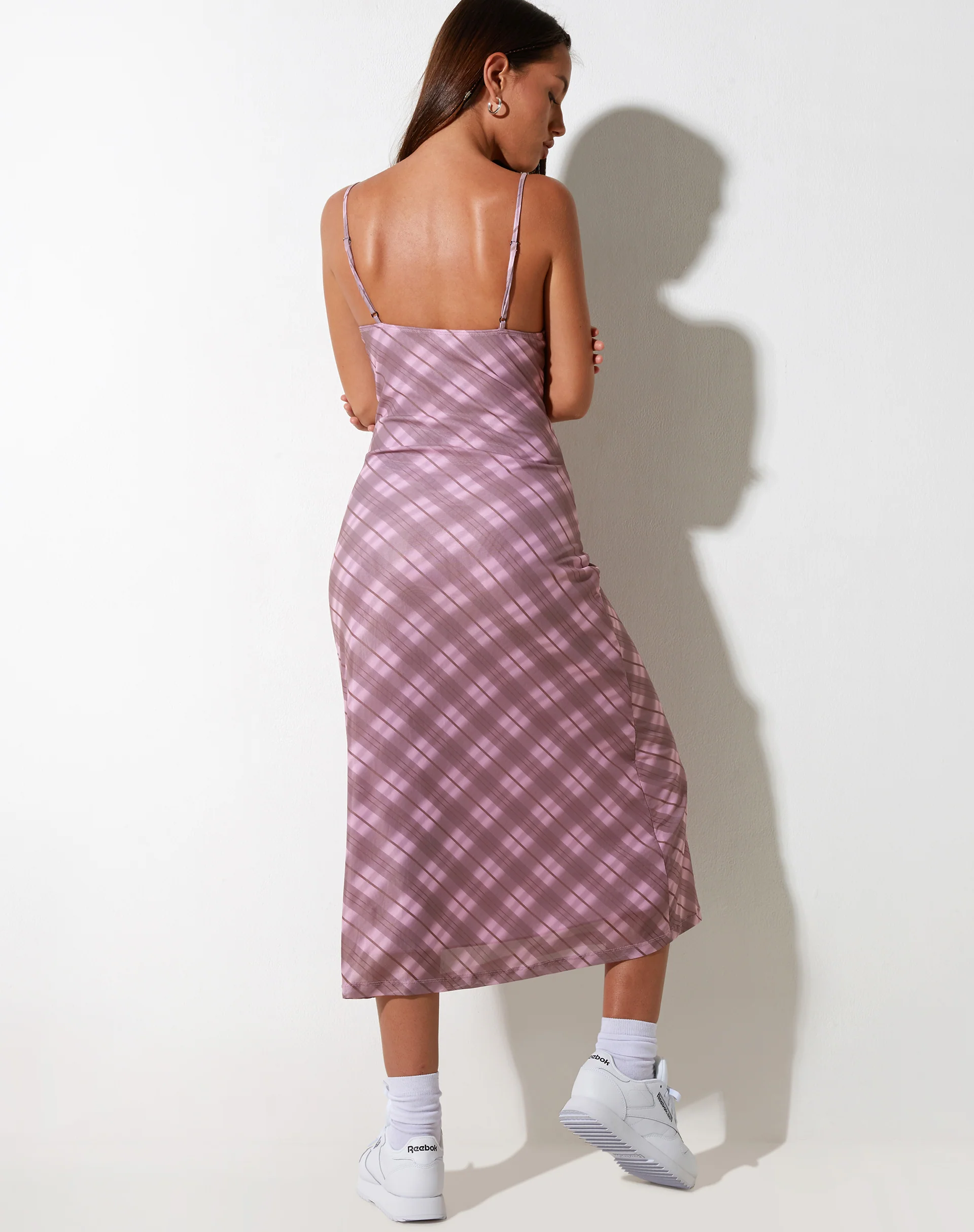 Kalana Midi Dress in Pink Blurred Check - Awmao