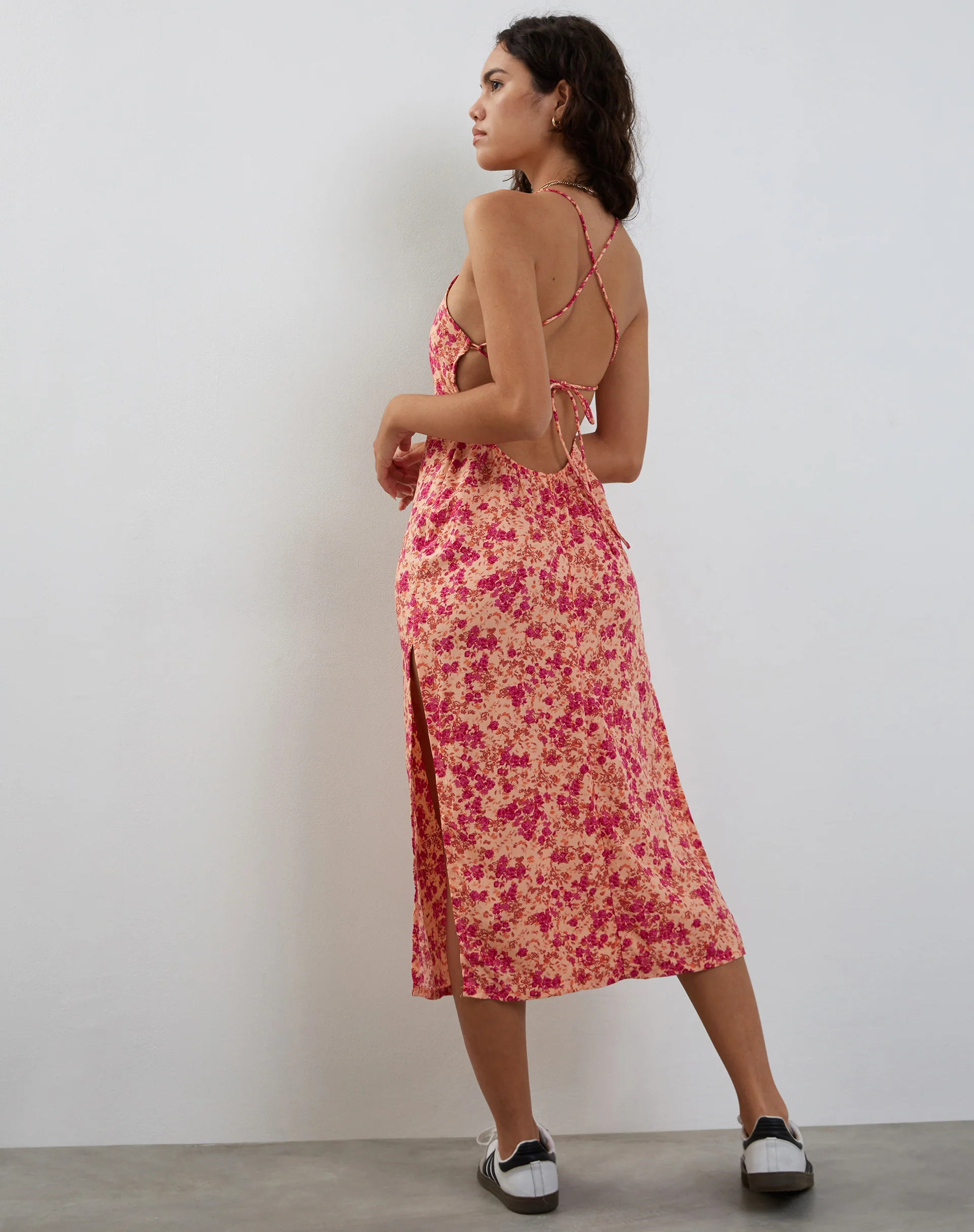 Nosita Midi Dress in Wild Dark Flower Cantaloupe - Awmao