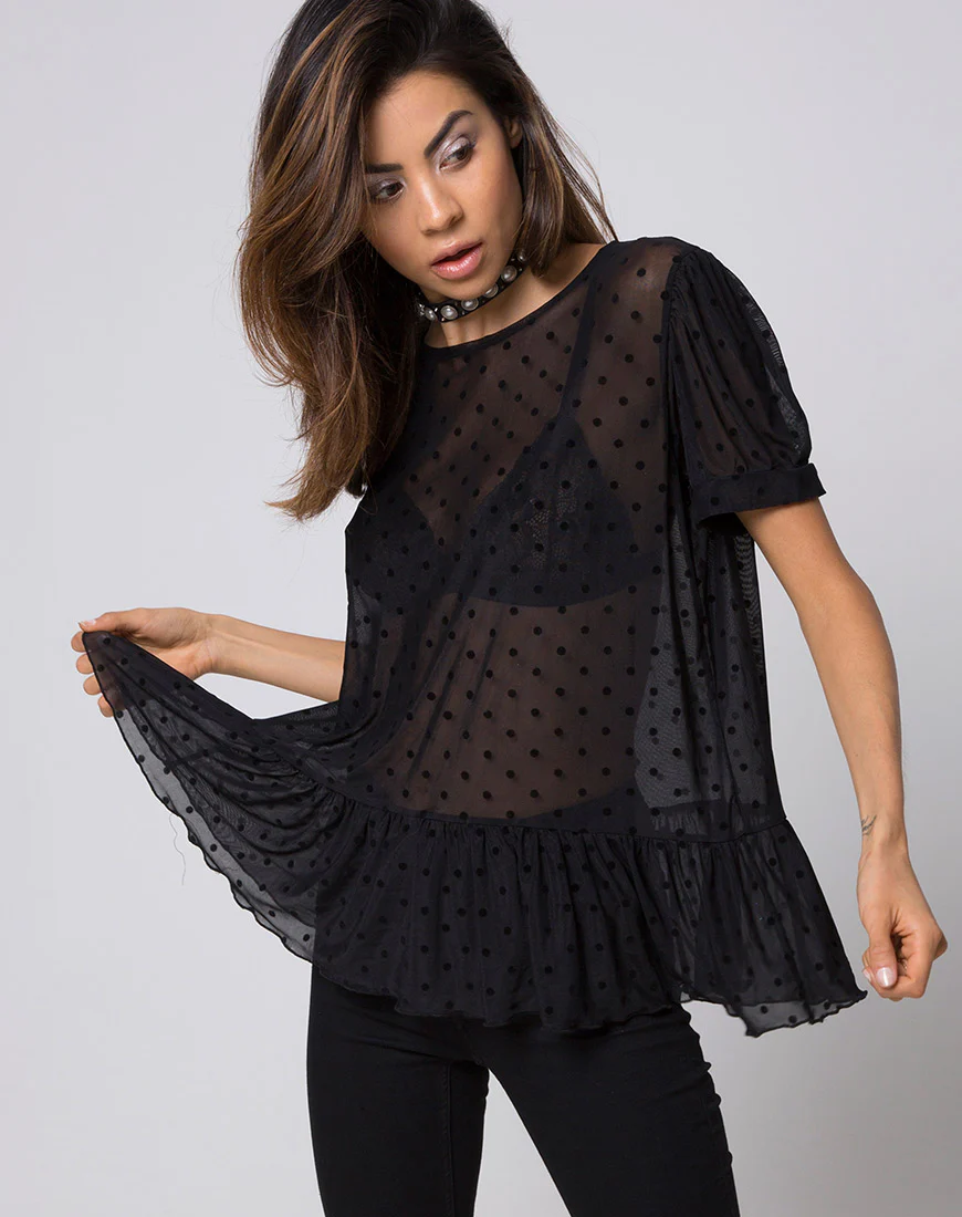Gretta Top in Polka Net Black - Awmao
