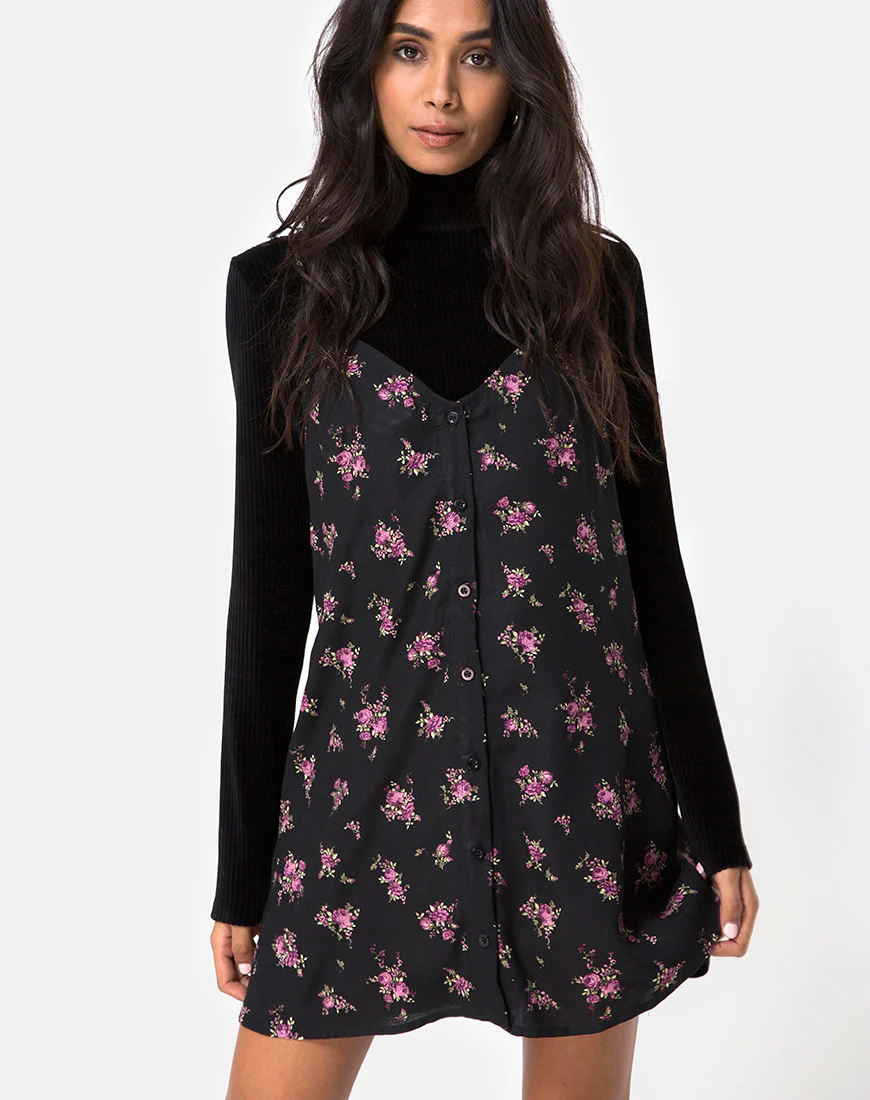 Sanna Slip Dress in Sohey Rose Black - Awmao