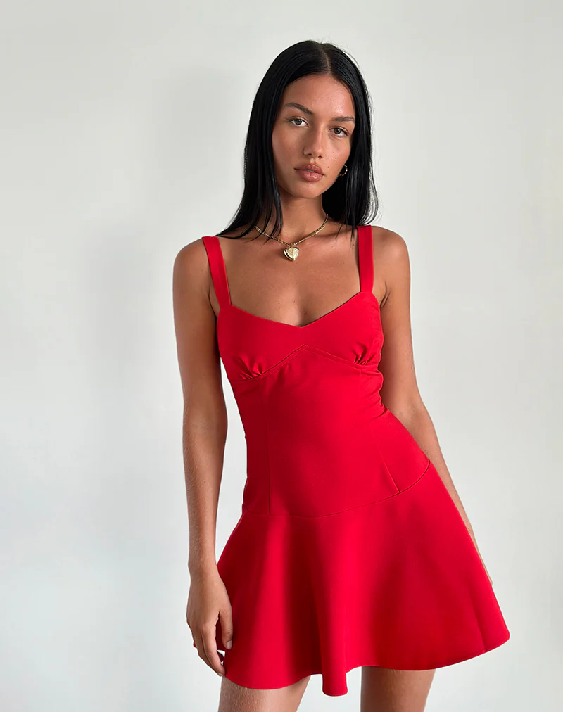 Audra Mini Dress in Red - Awmao