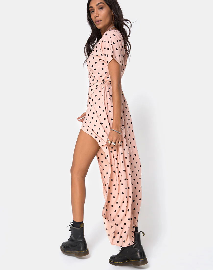 Riva Dress in New Polka Nude Black - Awmao