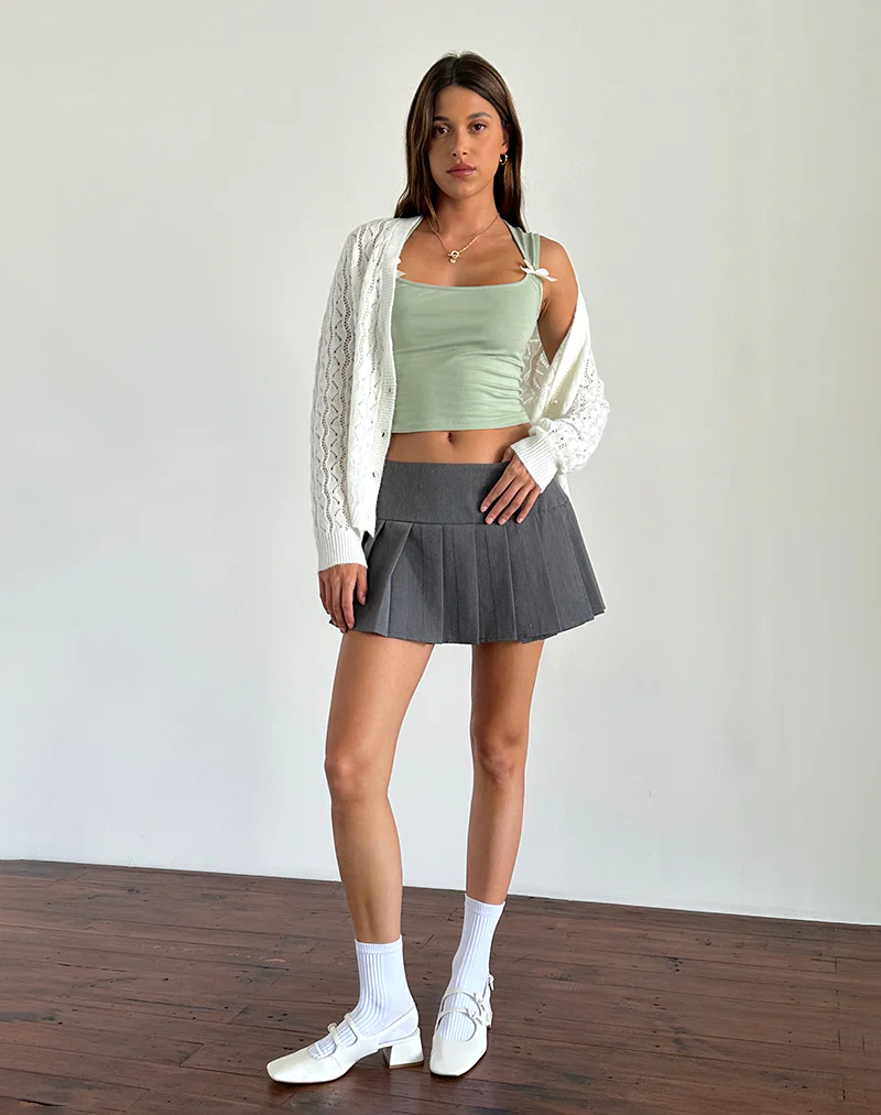 Jiniso Crop Top in Sage with Ivory Bows - Awmao
