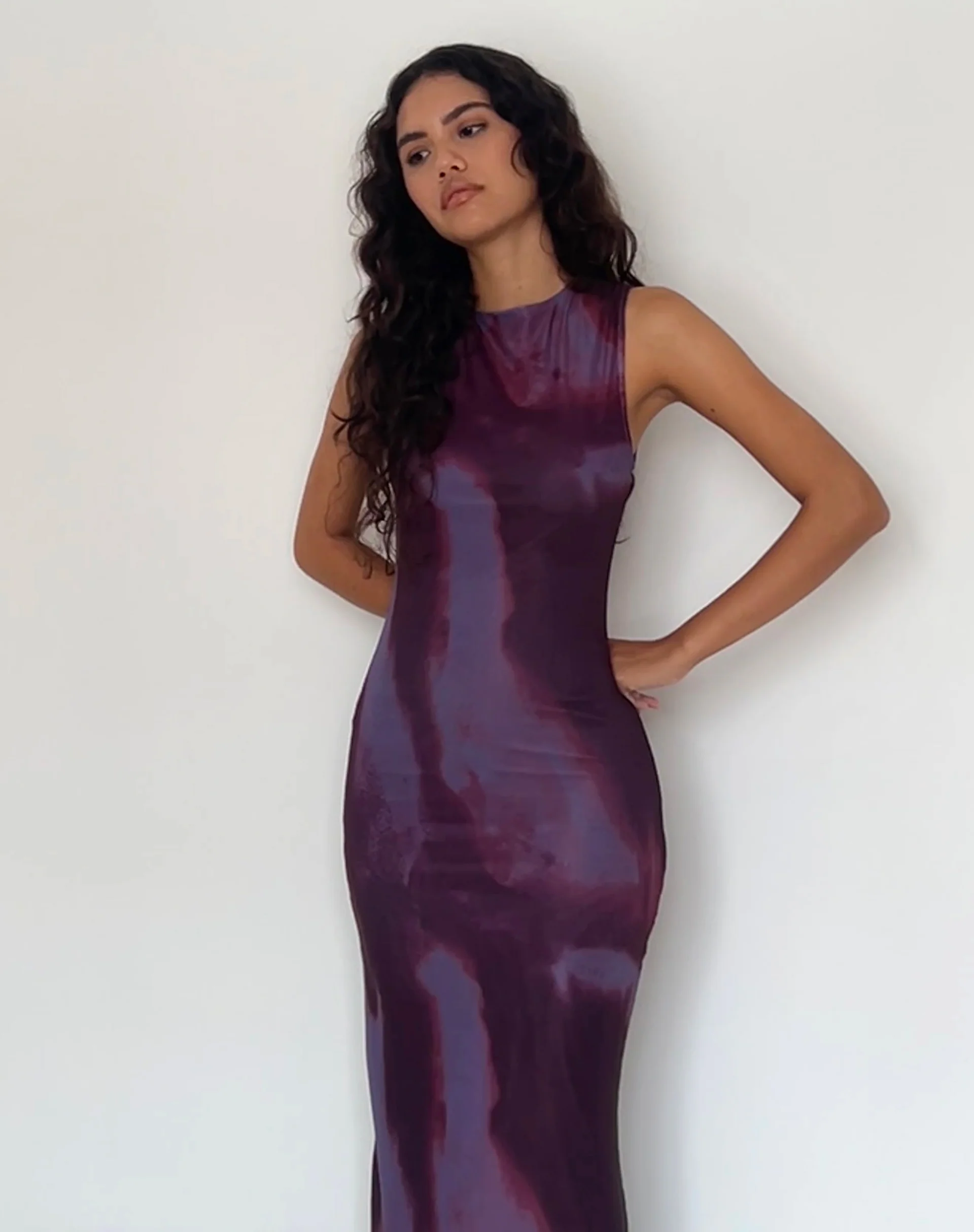 Fayola Printed Maxi Dress in Watercolour Wine - Awmao