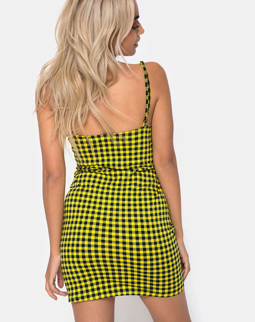 Lahzie Bodycon Dress in Medium Gingham Yellow - Awmao