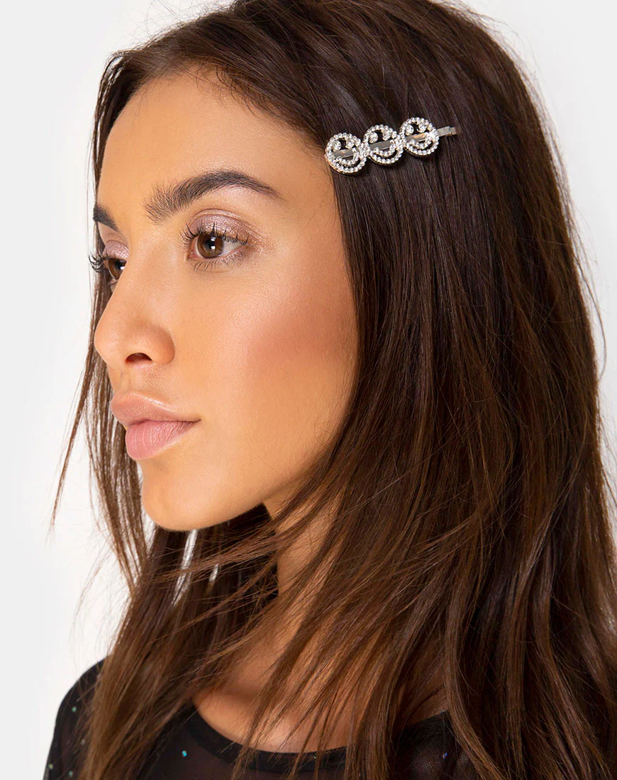 Hair Clip with Silver Smiley Face - Awmao