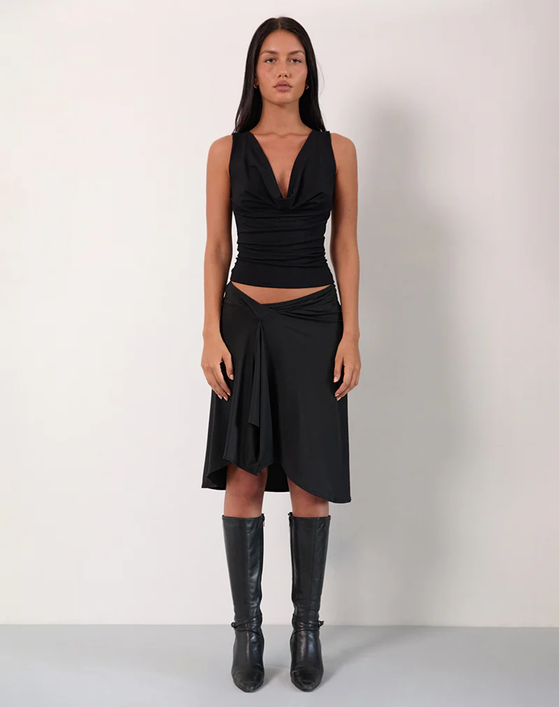 Esmeray Midi Skirt In Black - Awmao