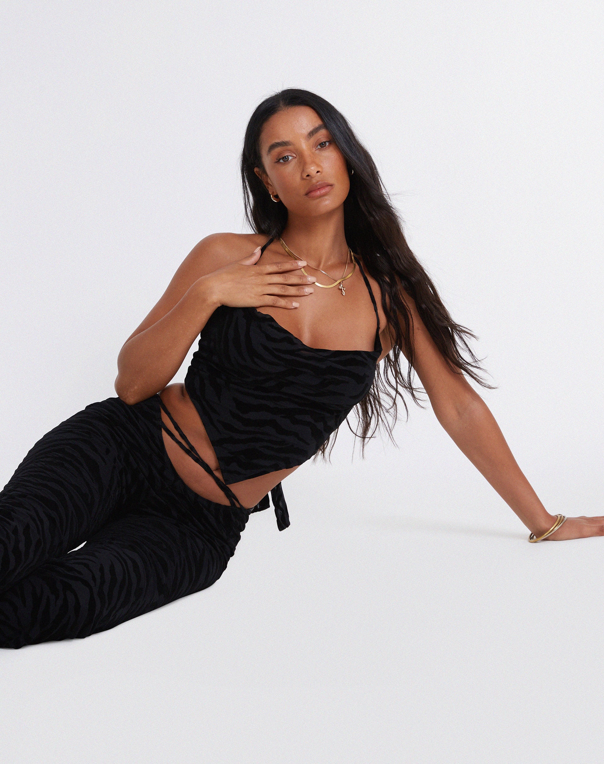 Ketia Crop Top in Zebra Flock Black - Awmao