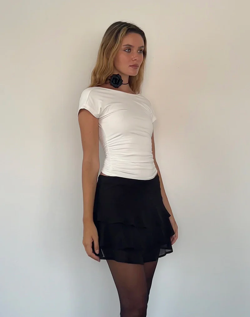 Camigo Ruffle Mini Skirt in Black - Awmao