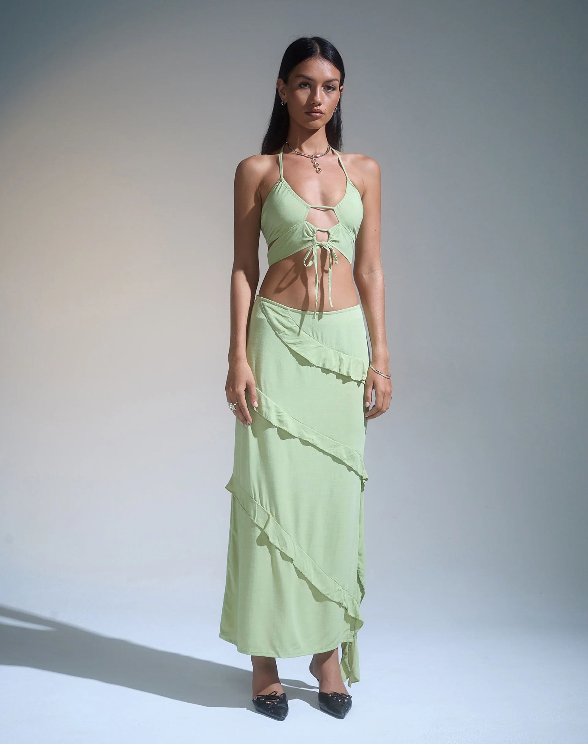 Koen Cut Out Top in Mint Sage - Awmao