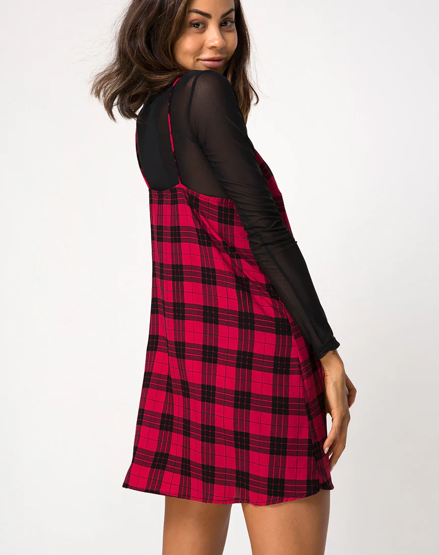 Sanna Dress in Winter Plaid Red and Black - Awmao