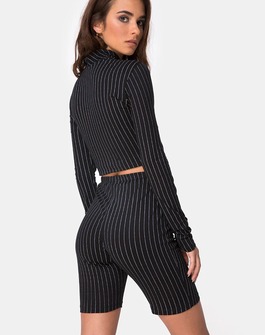 Lara Top in Pinstripe Black - Awmao