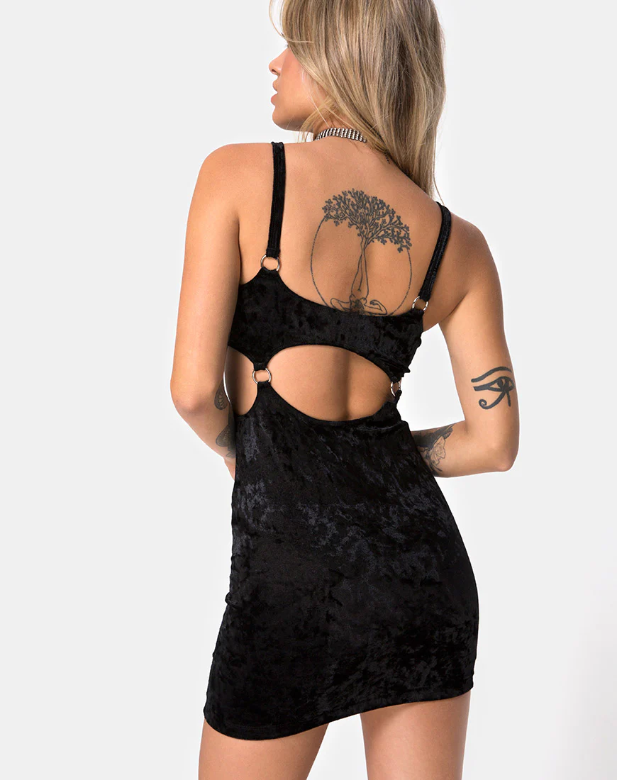 Jezabel Dress in Black Crushed Velvet - Awmao