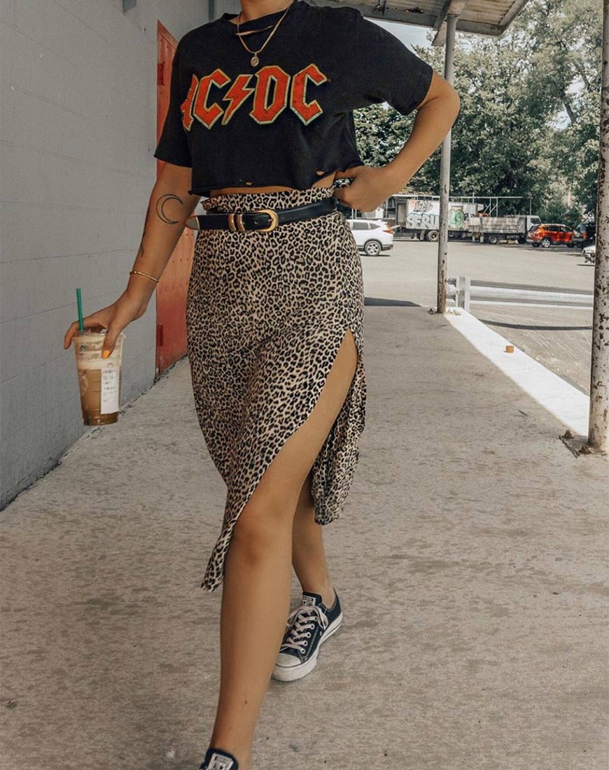 Saika Midi Skirt in Rar Leopard Brown - Awmao