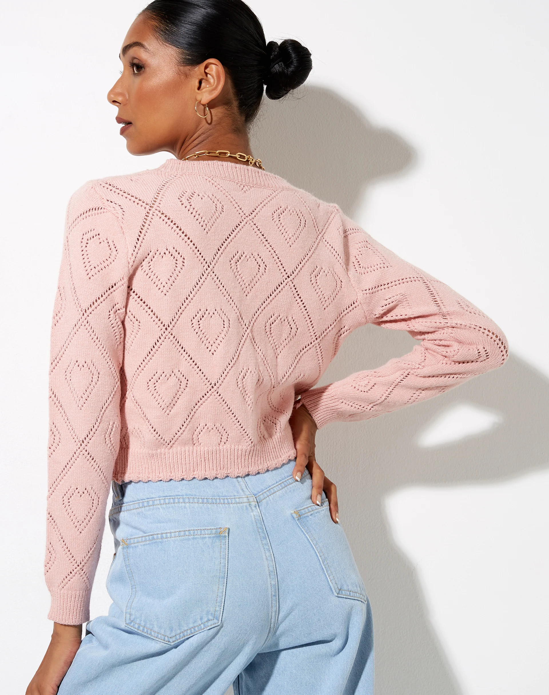 Samo Cardigan in Diamond and Heart Pink - Awmao