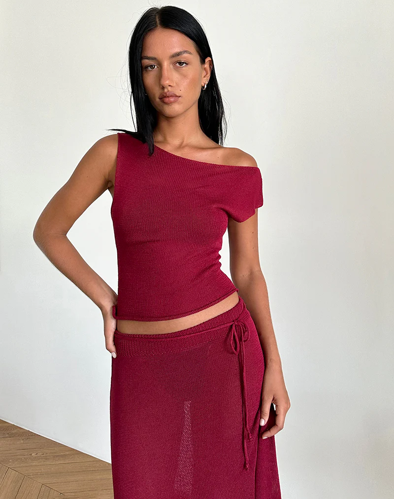 Calypso Top in Sheer Knit Red - Awmao