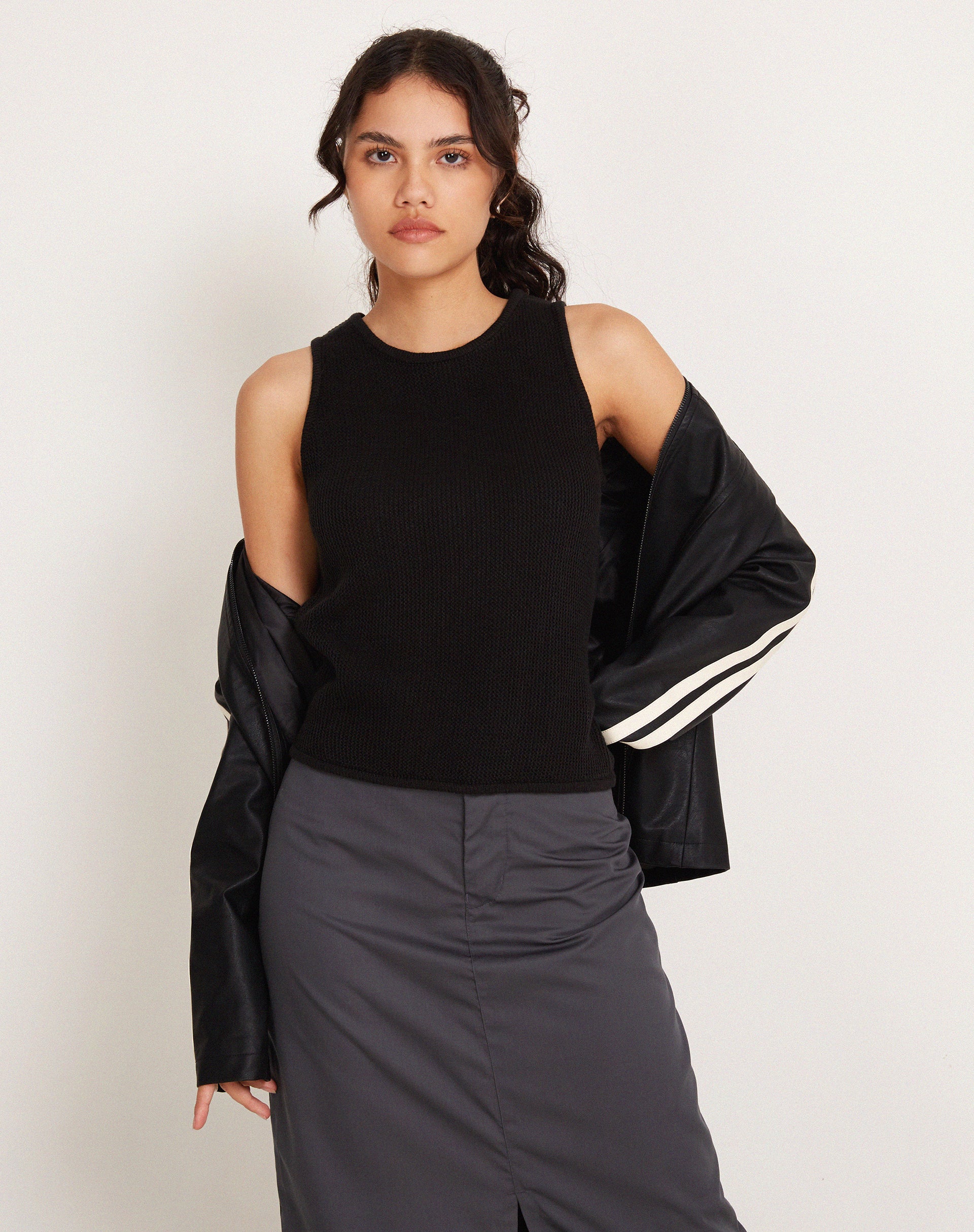 Phindi Knitted Vest in Black - Awmao