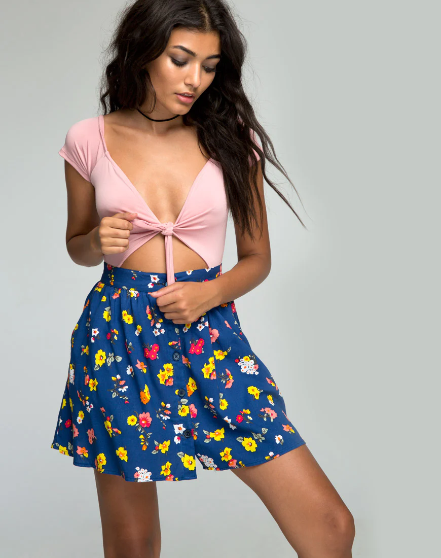 Thione Skater Skirt in Fleur Navy - Awmao