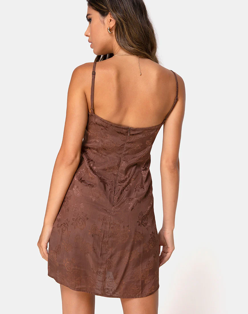 Boyasly Slip Dress in Satin Rose Chocolate - Awmao