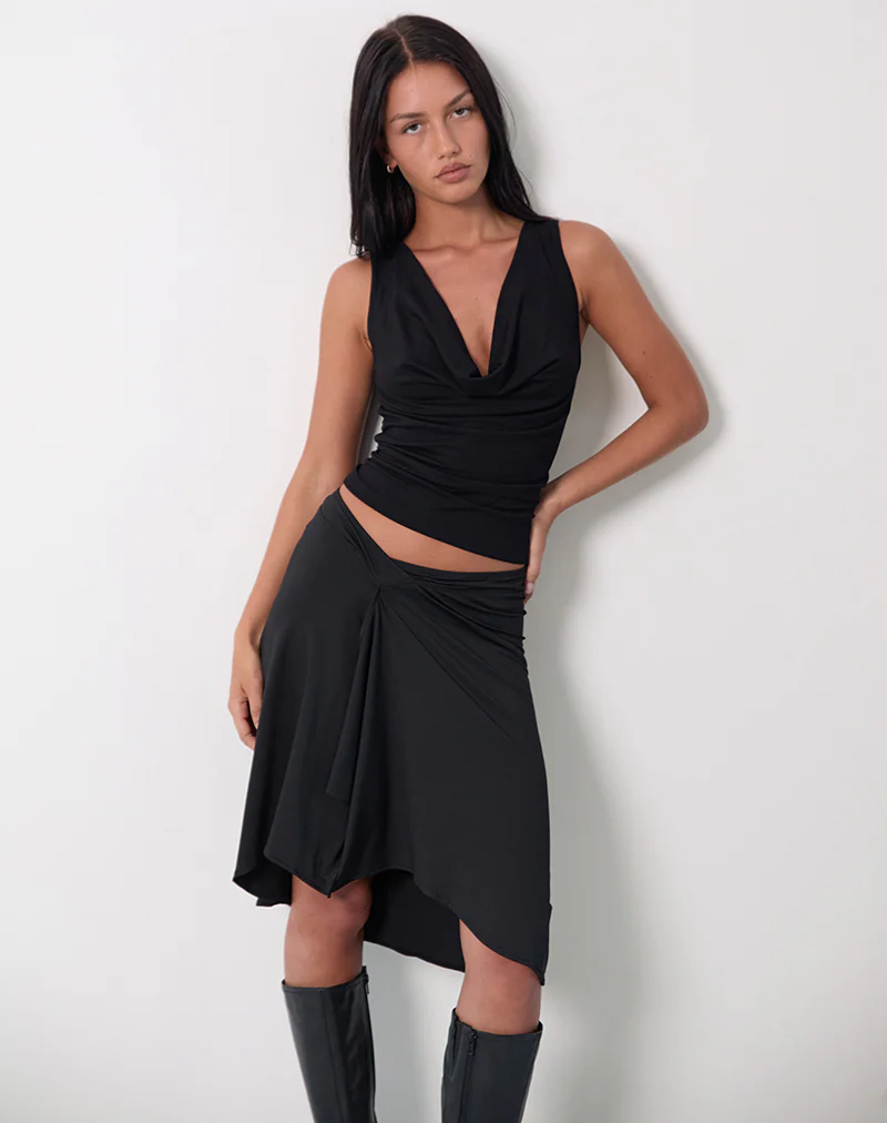 Esmeray Midi Skirt In Black - Awmao
