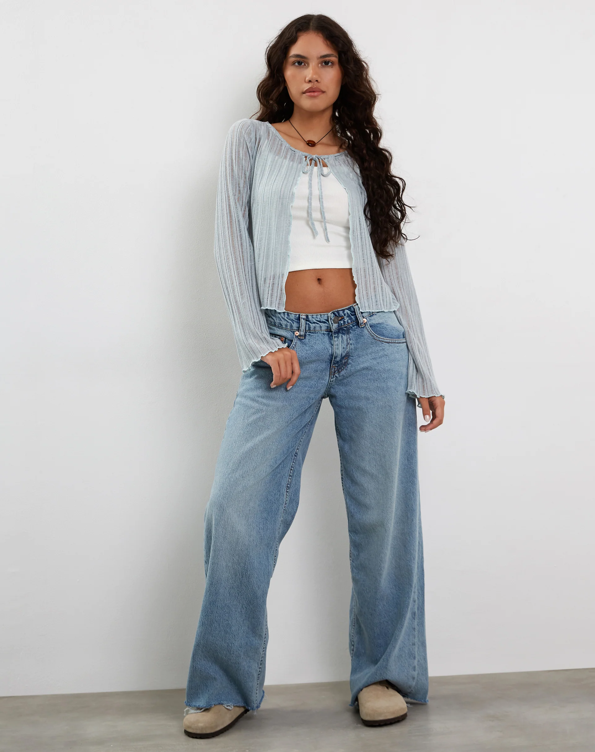 Tabitha Tie Front Cardigan in Powder Blue - Awmao