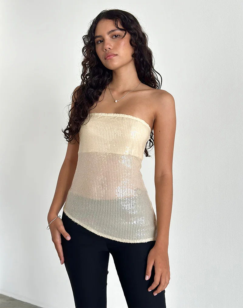 Viksuni Bandeau Top in Nude Clear Tinted Disc - Awmao