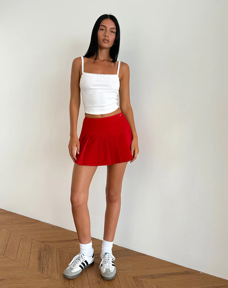 Casini Mini Skirt in Soft Tailoring Red - Awmao