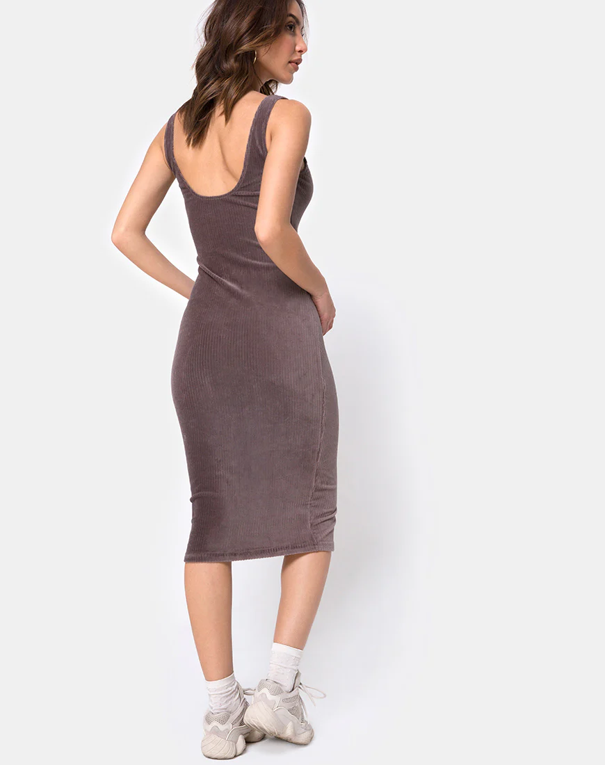 Kardie Bodycon Dress in Mocha Velvet Rib - Awmao