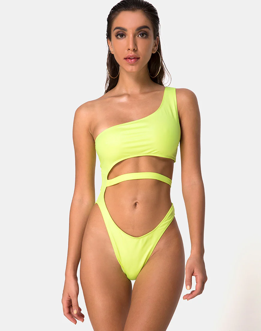 Vixie Swimsuit in Coated Lime - Awmao