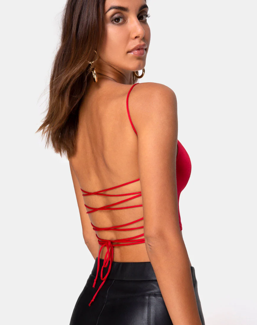 Ozka Crop Top in Satin Red - Awmao