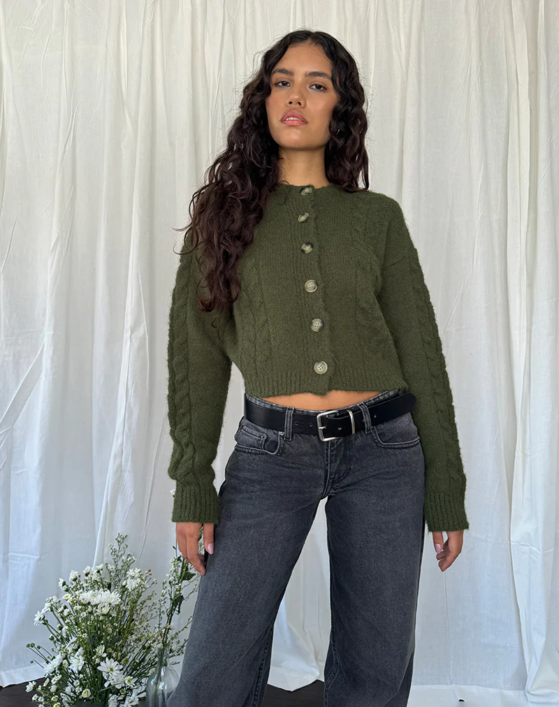Claire Knit Cardigan in Forest Green - Awmao
