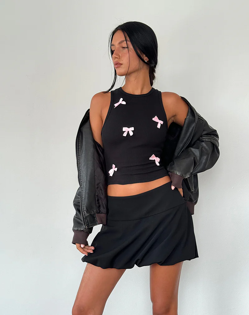Rave Vest Top in Black with Pink Bows - Awmao