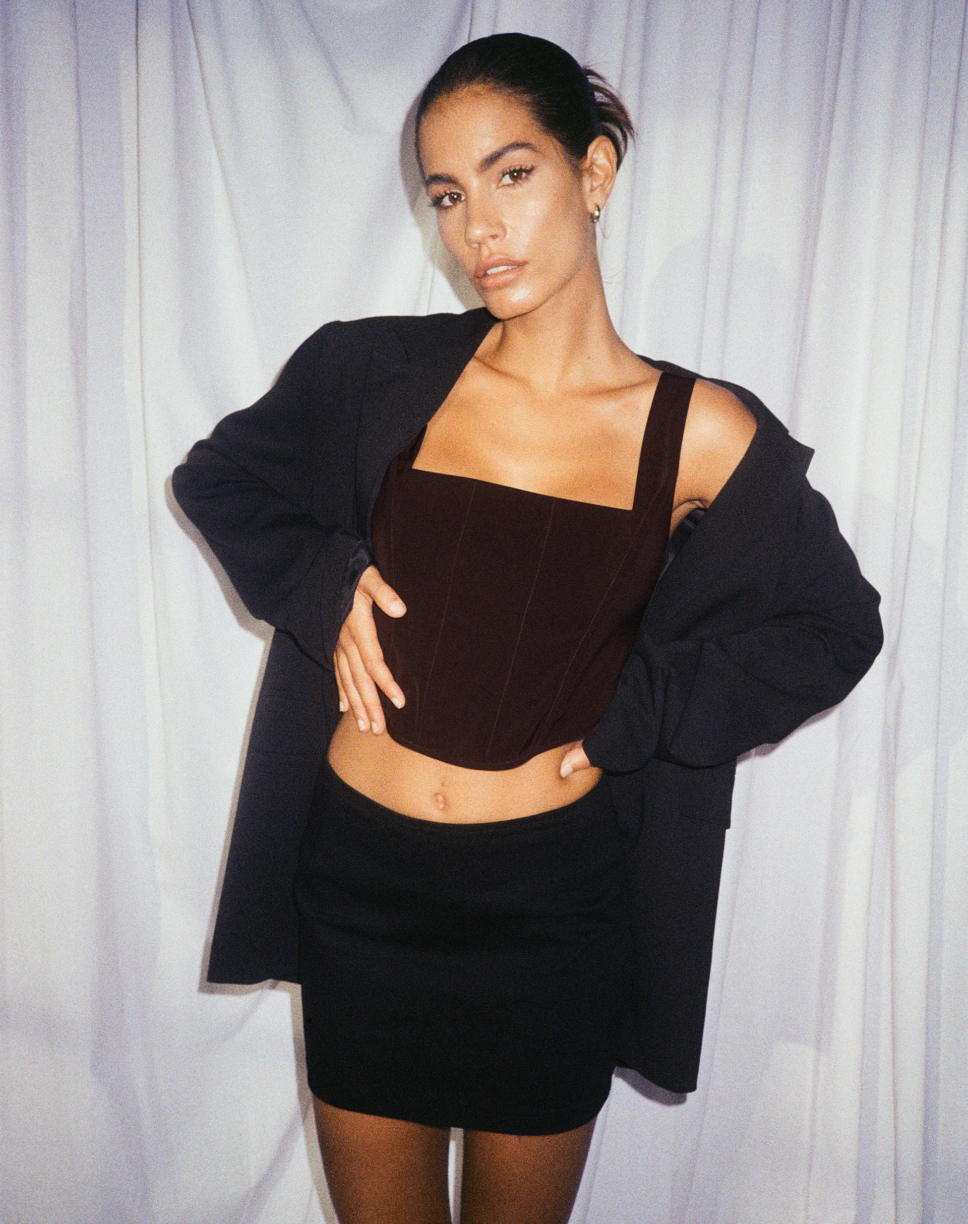 Kicy Corset Top in Tailoring Dark Chocolate - Awmao