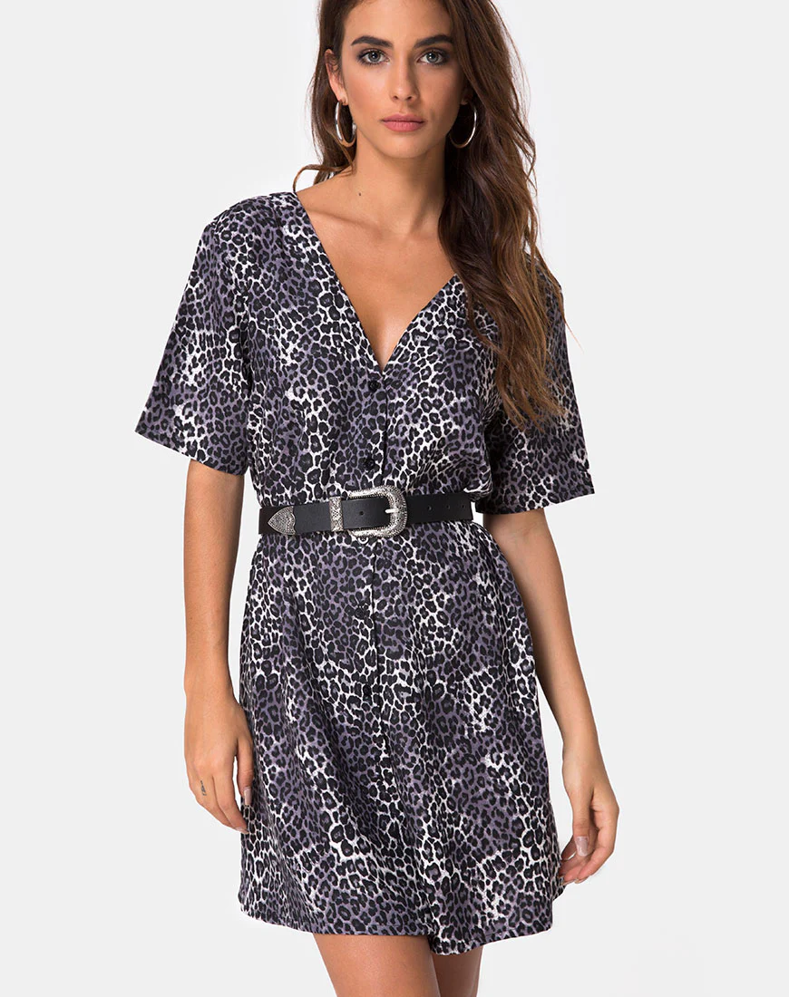 Crosena Swing Dress in Rar Leopard Grey - Awmao