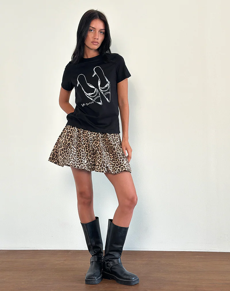 Saki Tee in Black with Lets Dance Print - Awmao